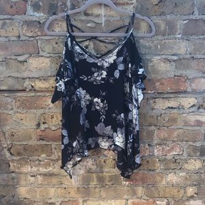 Black floral off the shoulder blouse